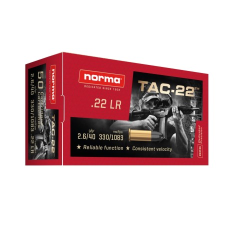 Cartouches Norma 22 LR 2.6/40gr Tac-22