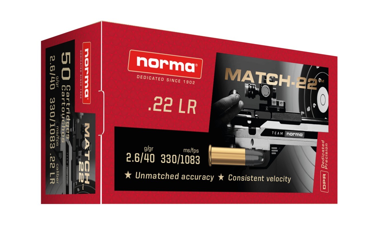 Cartouches Norma 22LR 2.6/40gr Match-22 LRN