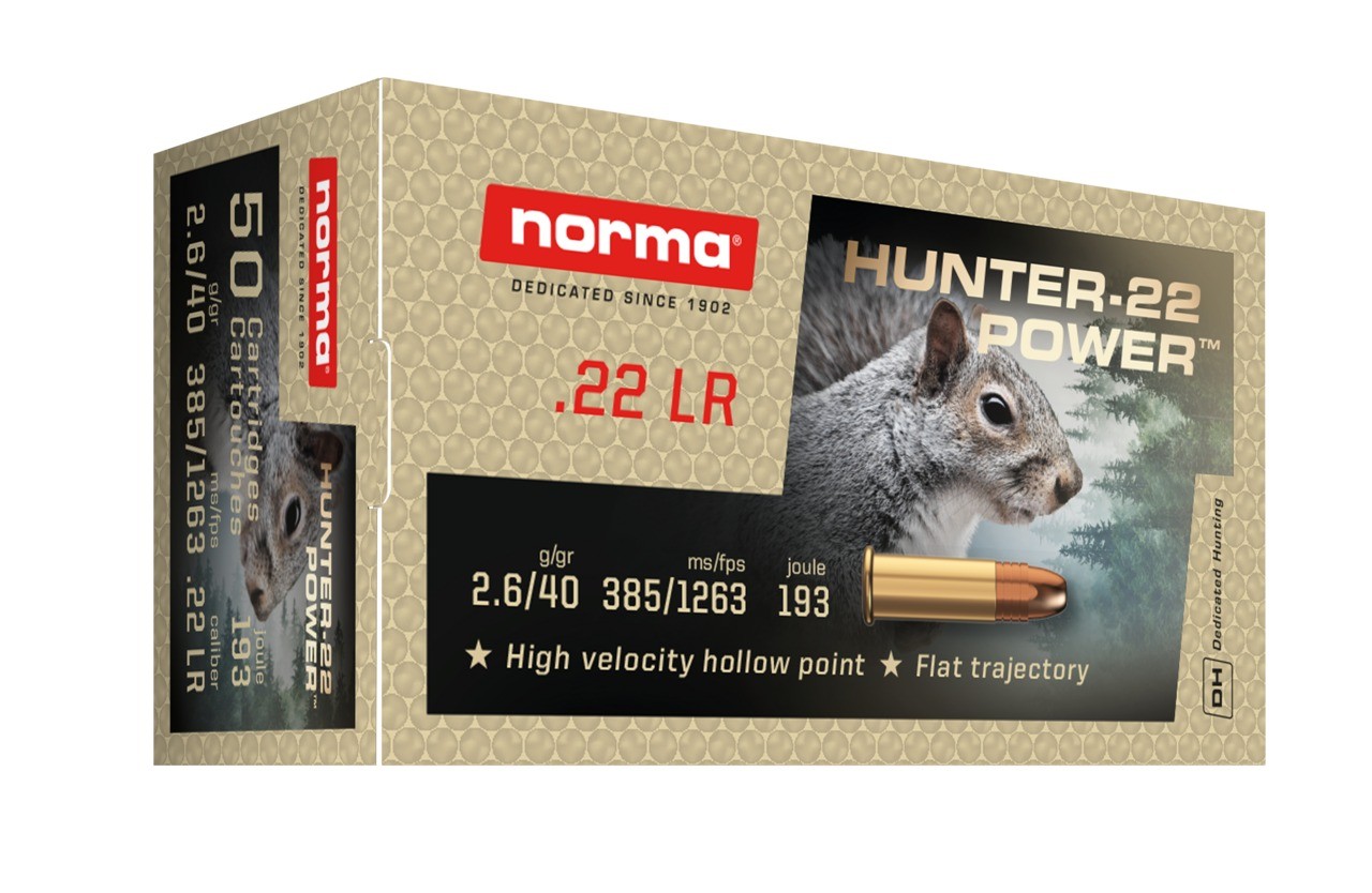 Cartouches Norma 22LR 2.6/40gr Hunter-22 Power HP