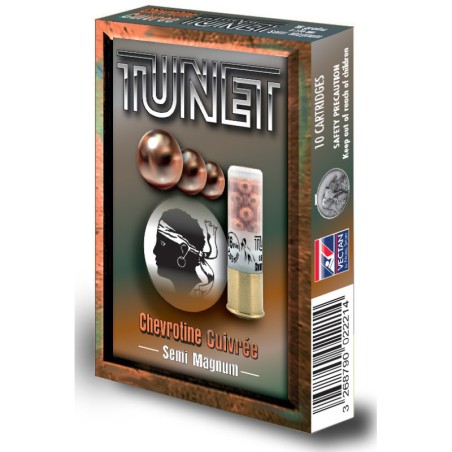 Cartouches TUNET chevrotine semi magnum cal 12-16 cuivrée