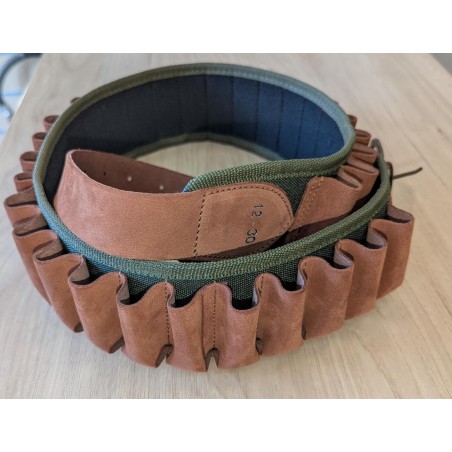 Cartouchière en cuir retourné et cordura cal 12 - 30 tubes